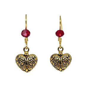 Handmade Red Crystal Gold Heart Dainty Drop Boho Earrings